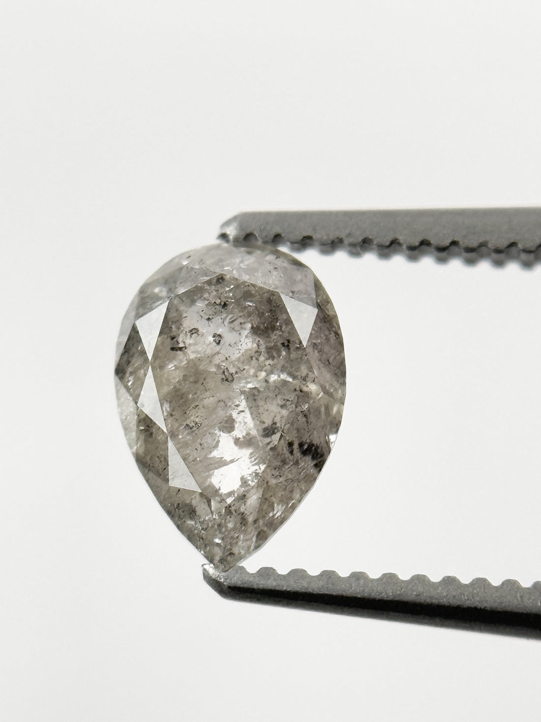 0.82 Ct Pear Rose Cut Grey Natural Salt and Pepper Diamond