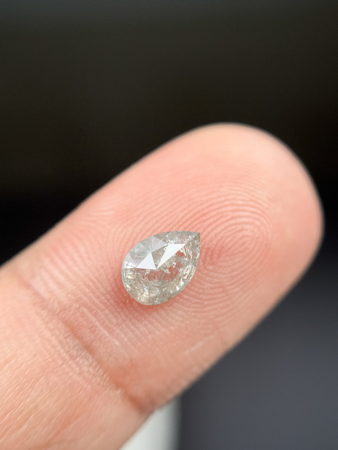 0.82 Ct Pear Rose Cut Grey Natural Salt and Pepper Diamond