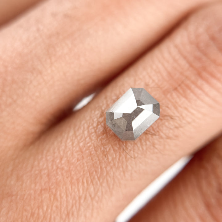 1.29 Ct Emerald Rose Cut Grey Natural Salt and Pepper Diamond