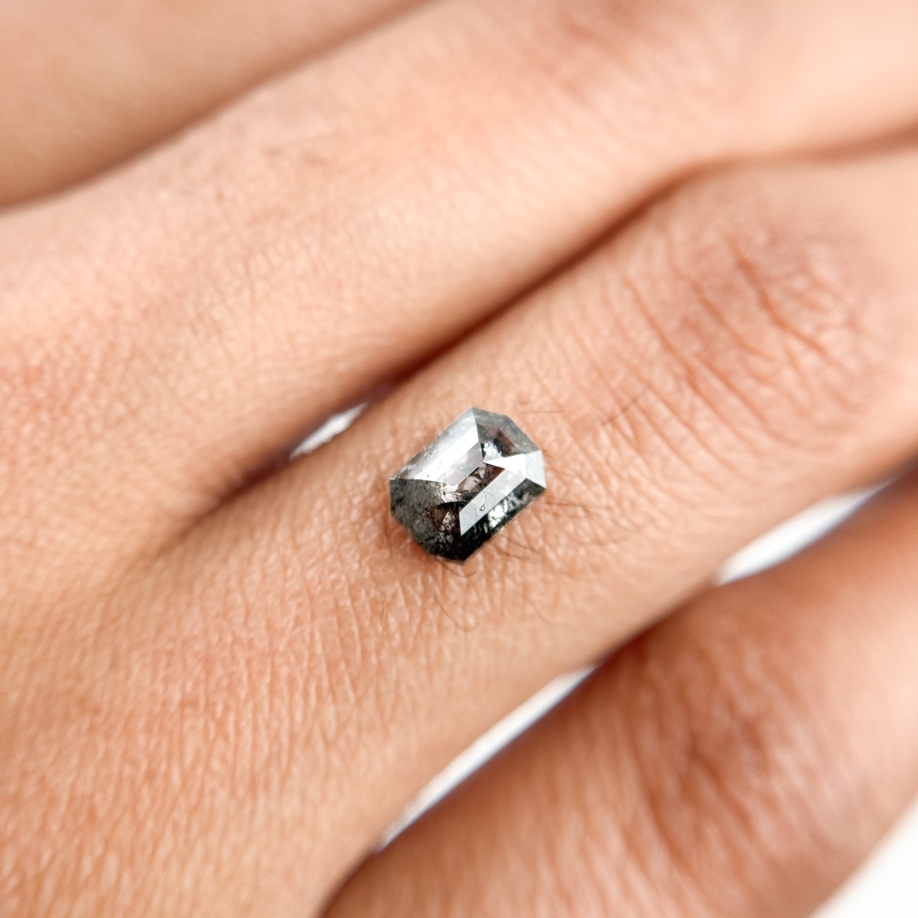 0.82 Ct Emerald Rose Cut Grey Natural Salt and Pepper Diamond