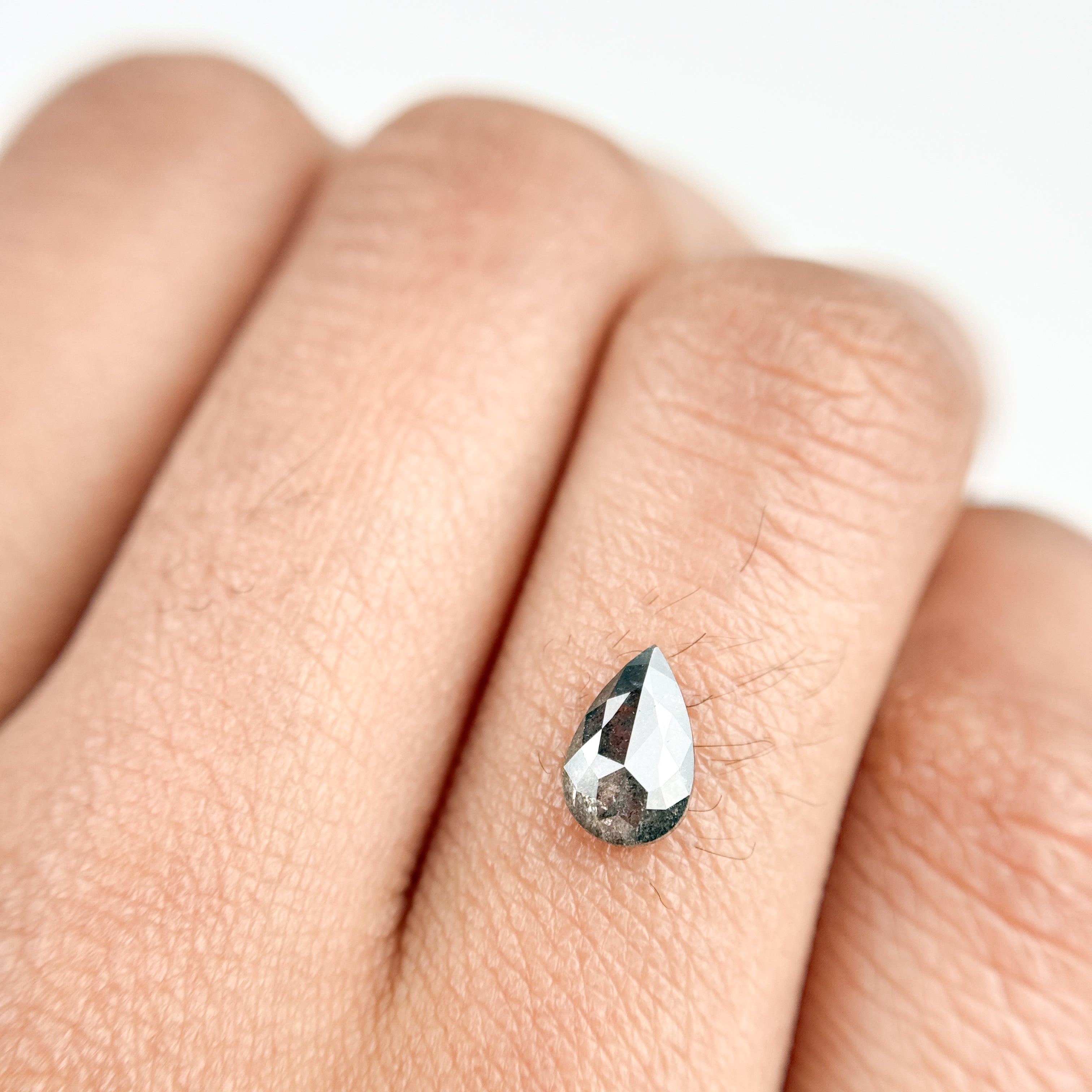0.71 Ct Pear Rose Cut Grey Natural Salt and Pepper Diamond