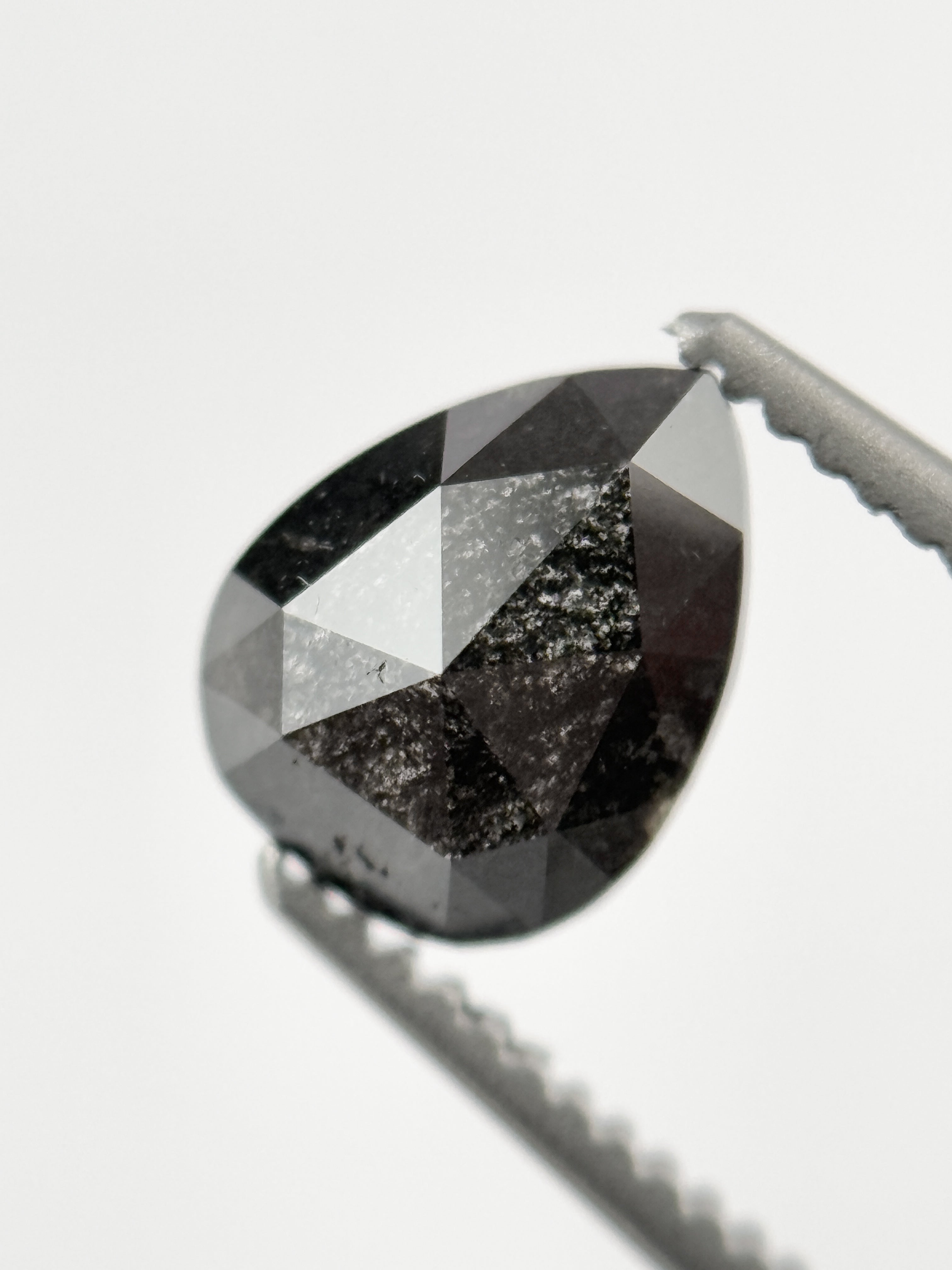 1.09 Ct Pear Rose Cut Grey Natural Galaxy Diamond