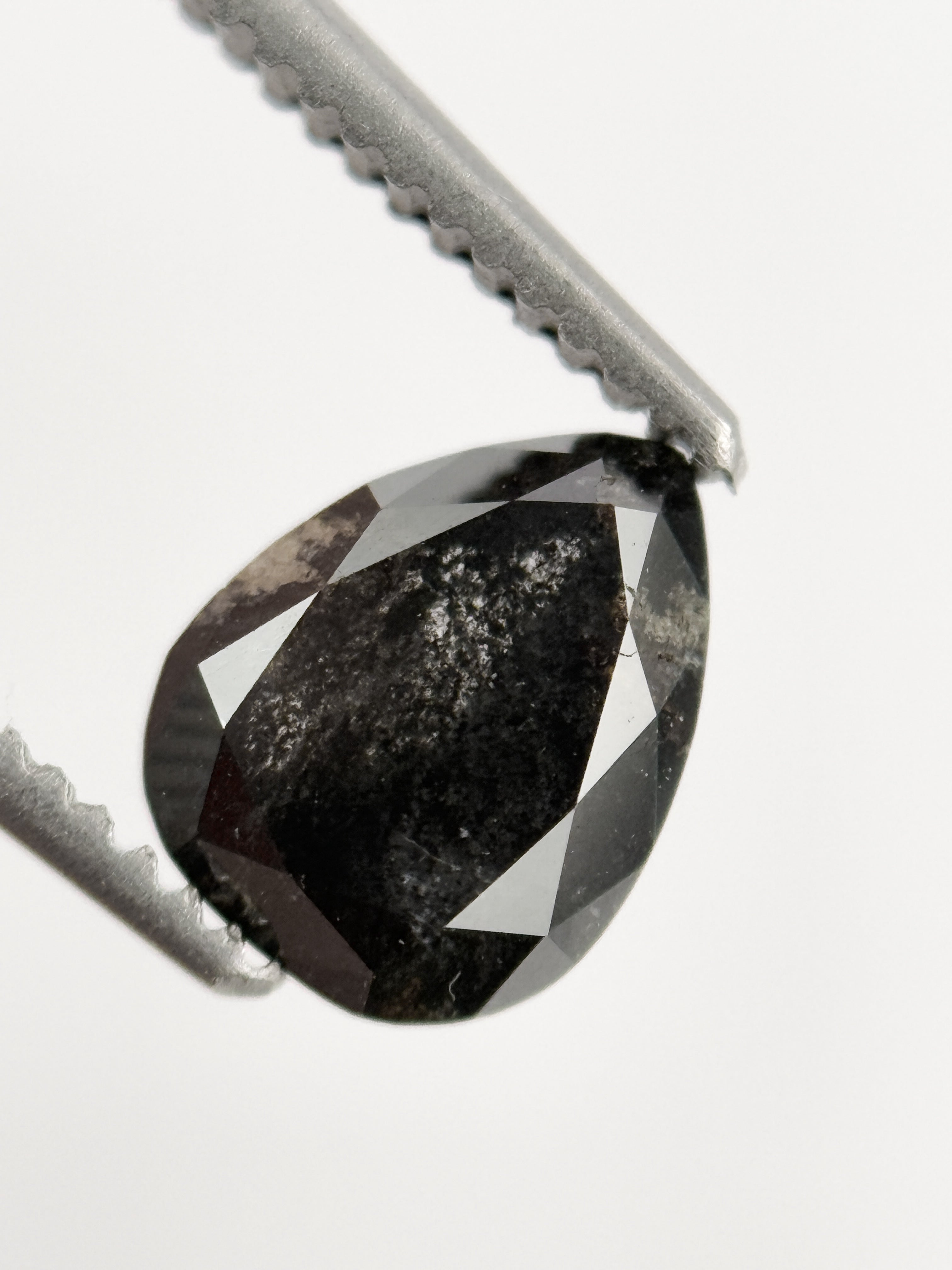 1.09 Ct Pear Rose Cut Grey Natural Galaxy Diamond
