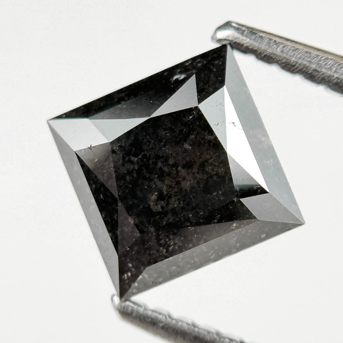1.51 Ct Princess Rose Cut Grey Natural Salt and Pepper Diamond