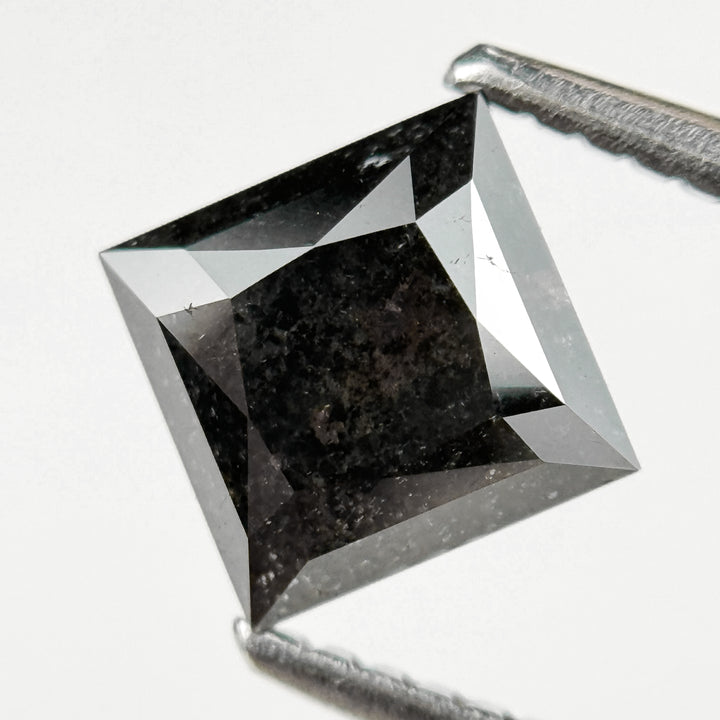 1.51 Ct Princess Rose Cut Grey Natural Salt and Pepper Diamond