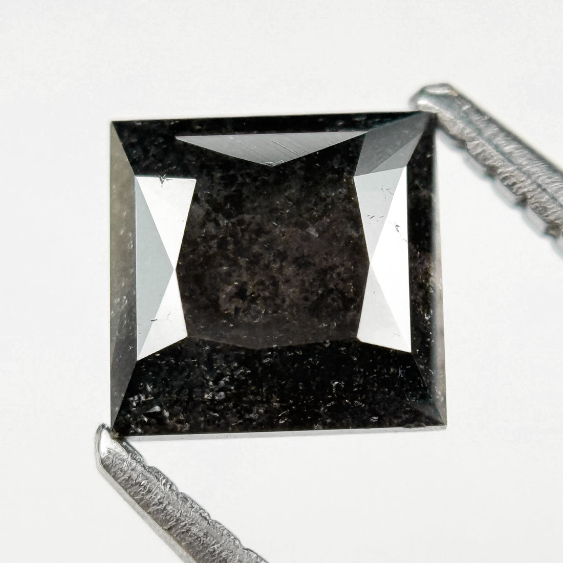 1.51 Ct Princess Rose Cut Grey Natural Salt and Pepper Diamond