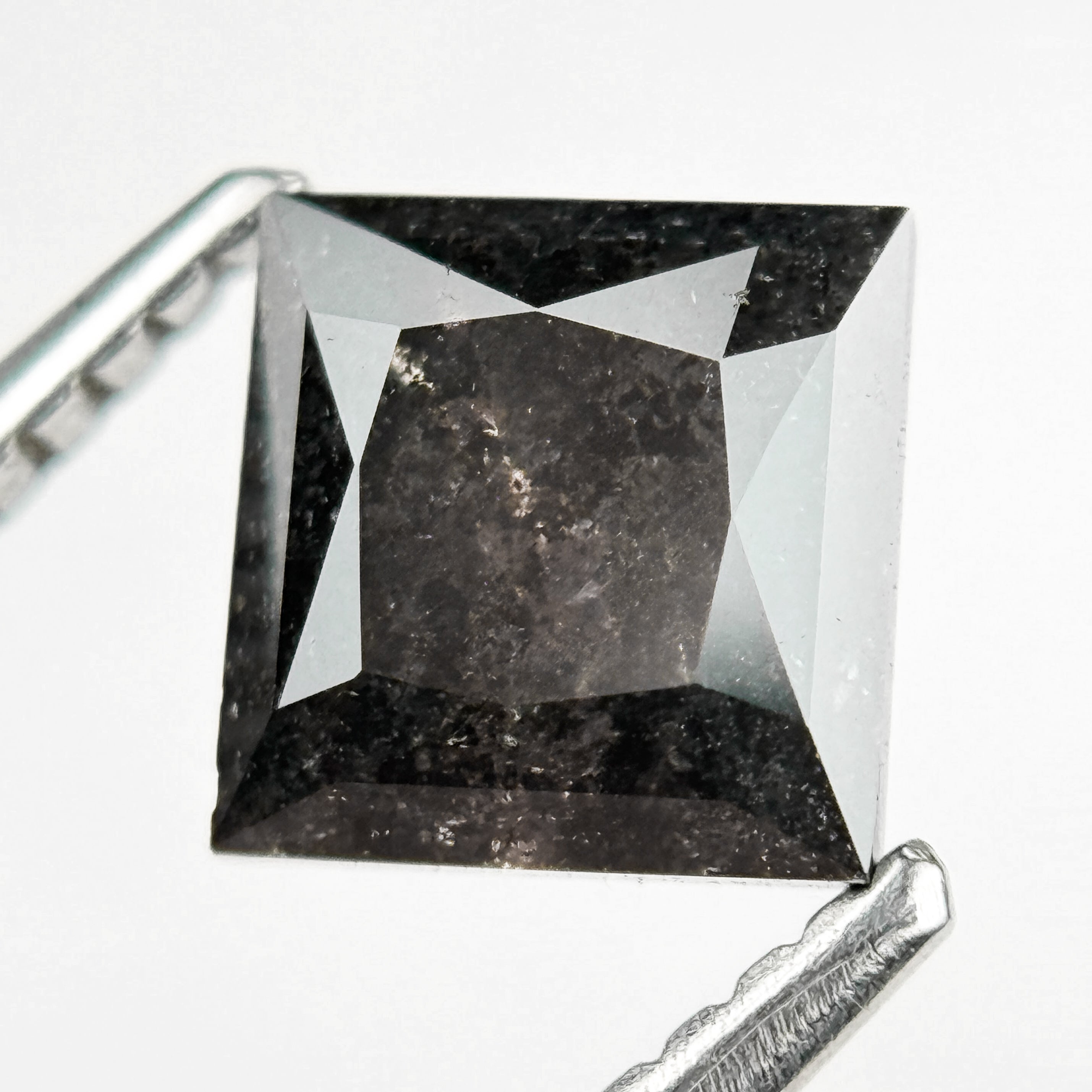 1.51 Ct Princess Rose Cut Grey Natural Salt and Pepper Diamond