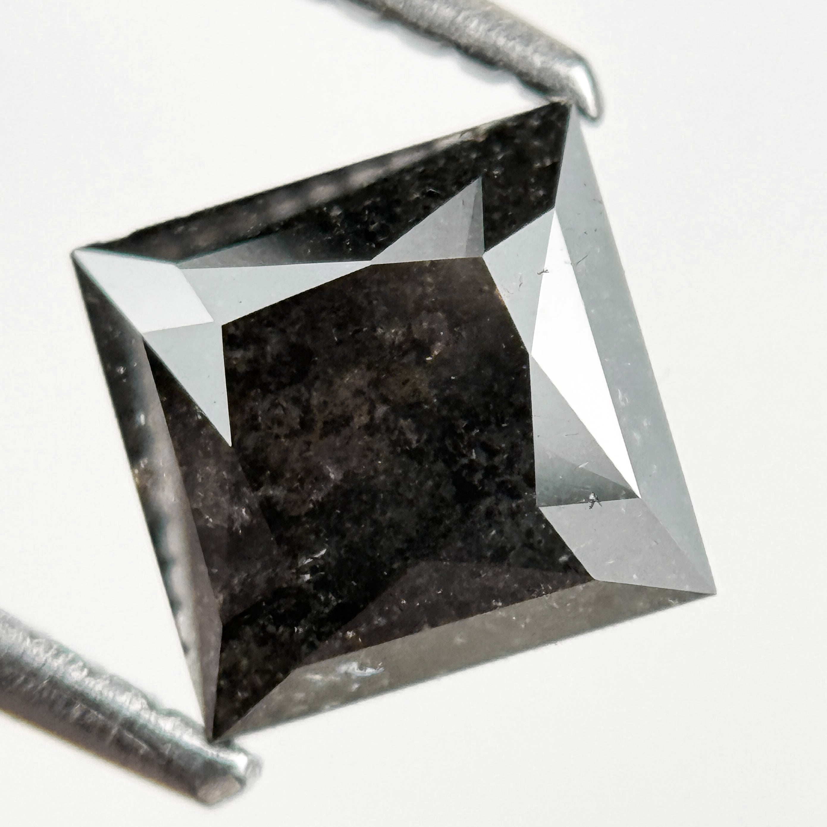 1.51 Ct Princess Rose Cut Grey Natural Salt and Pepper Diamond