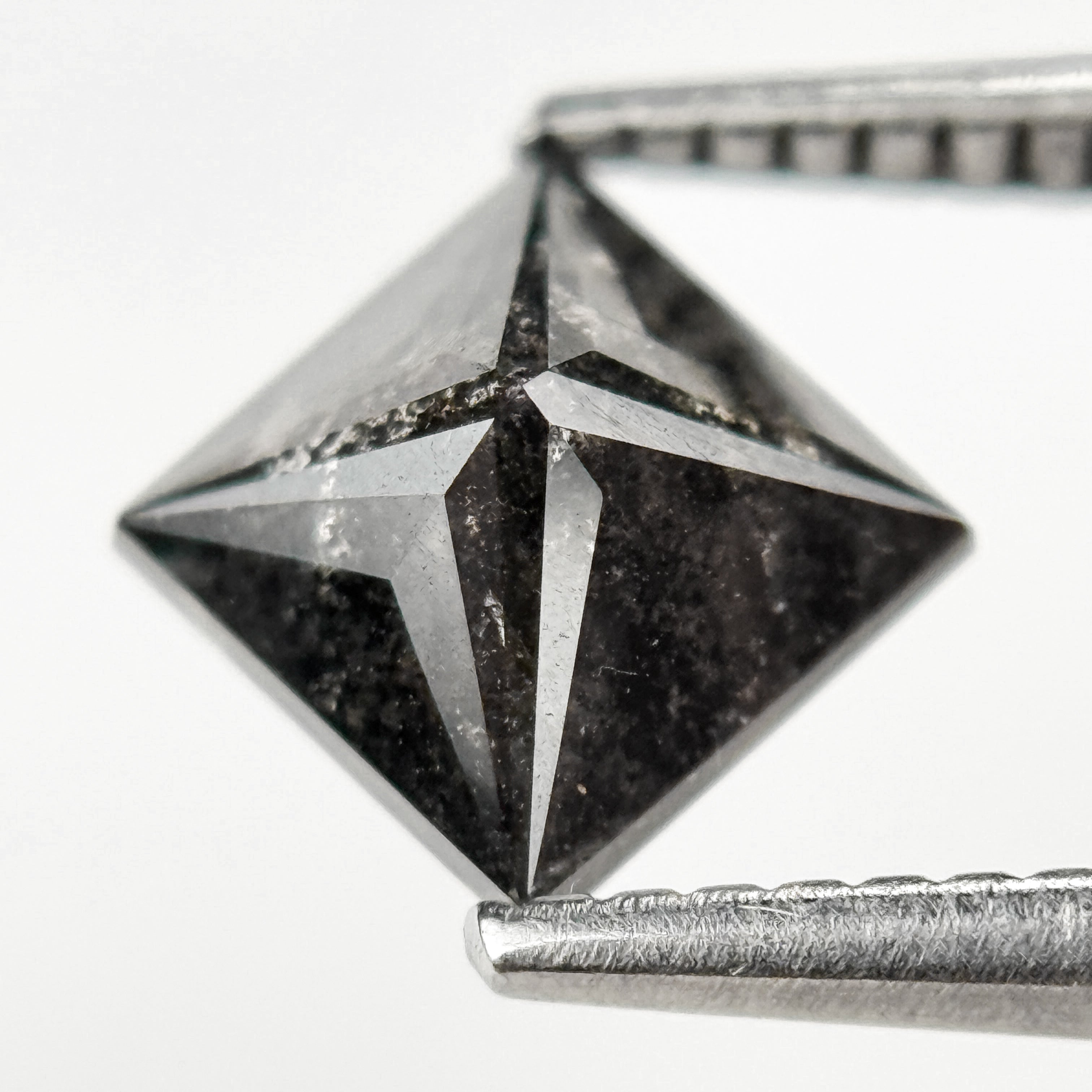 1.51 Ct Princess Rose Cut Grey Natural Salt and Pepper Diamond