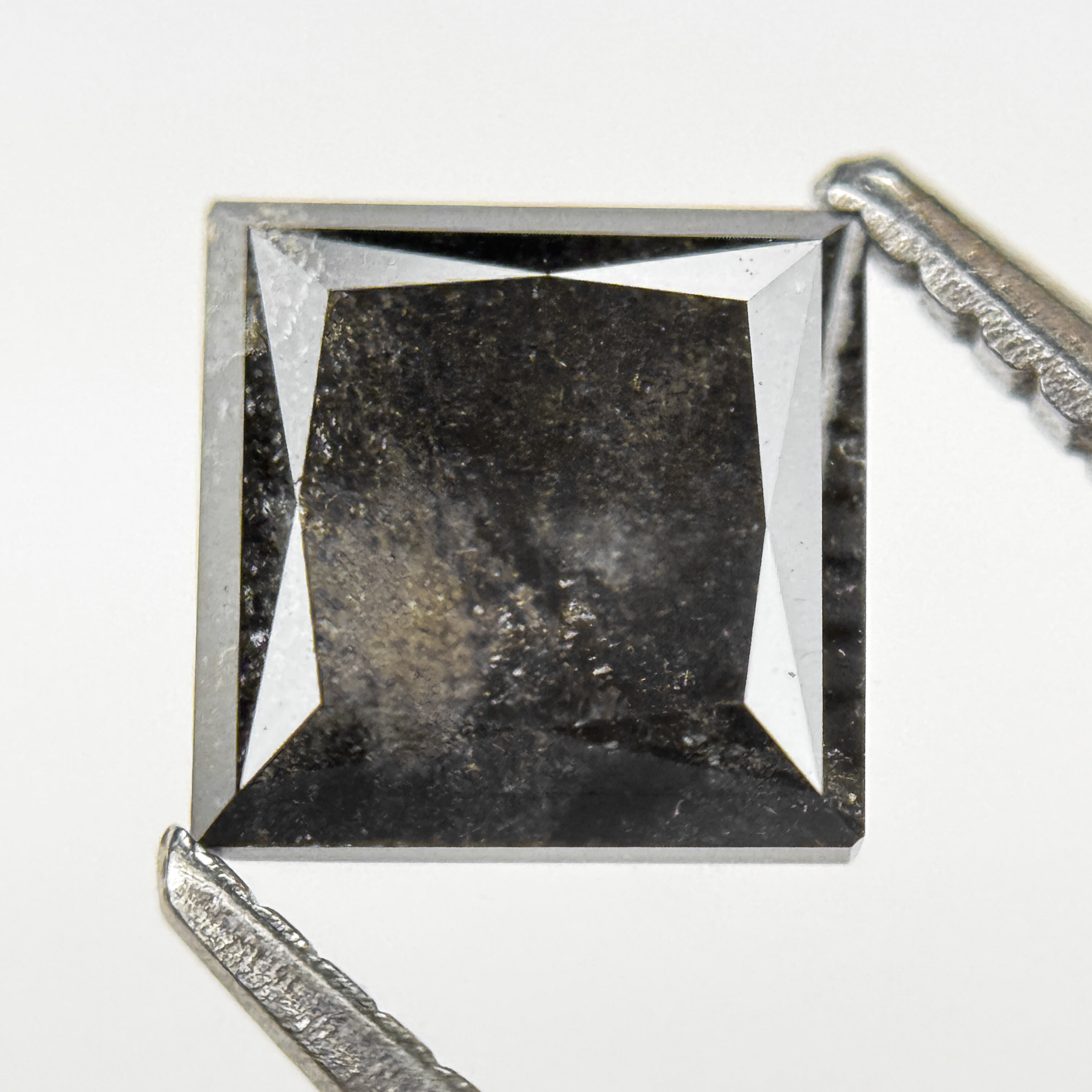 1.72 Ct Princess Rose Cut Grey Natural Salt and Pepper Diamond