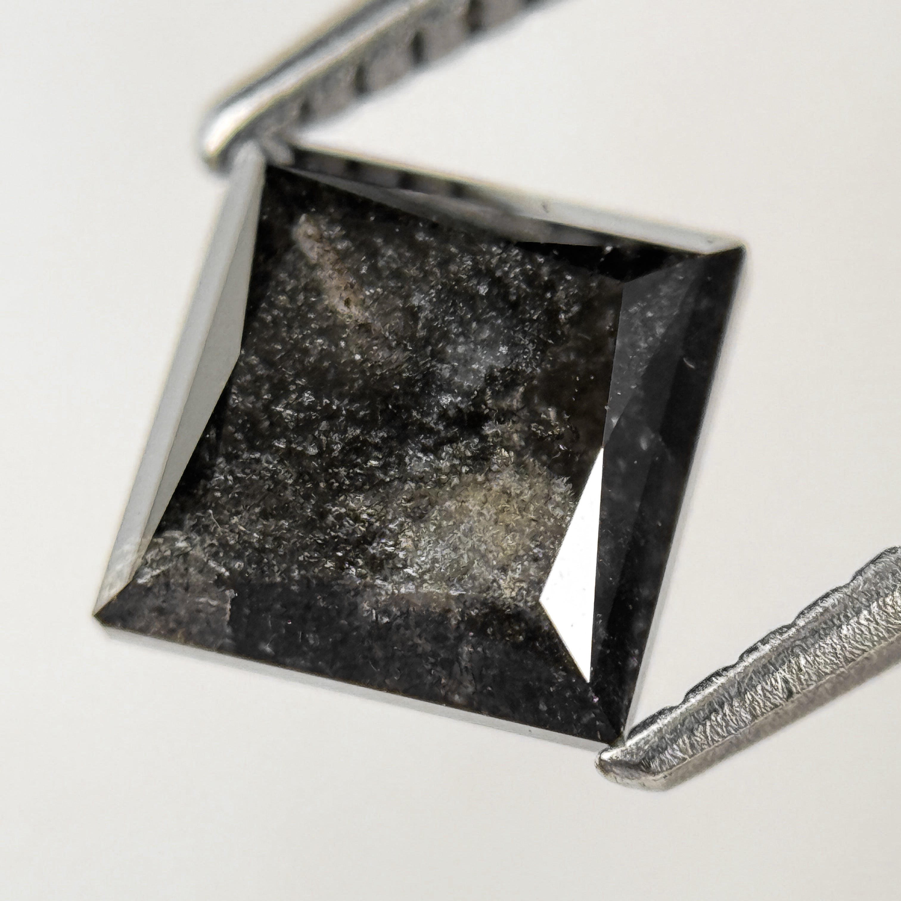 1.72 Ct Princess Rose Cut Grey Natural Salt and Pepper Diamond