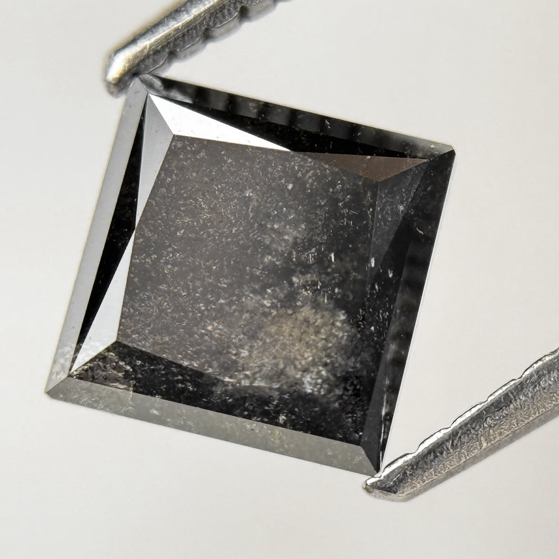 1.72 Ct Princess Rose Cut Grey Natural Salt and Pepper Diamond