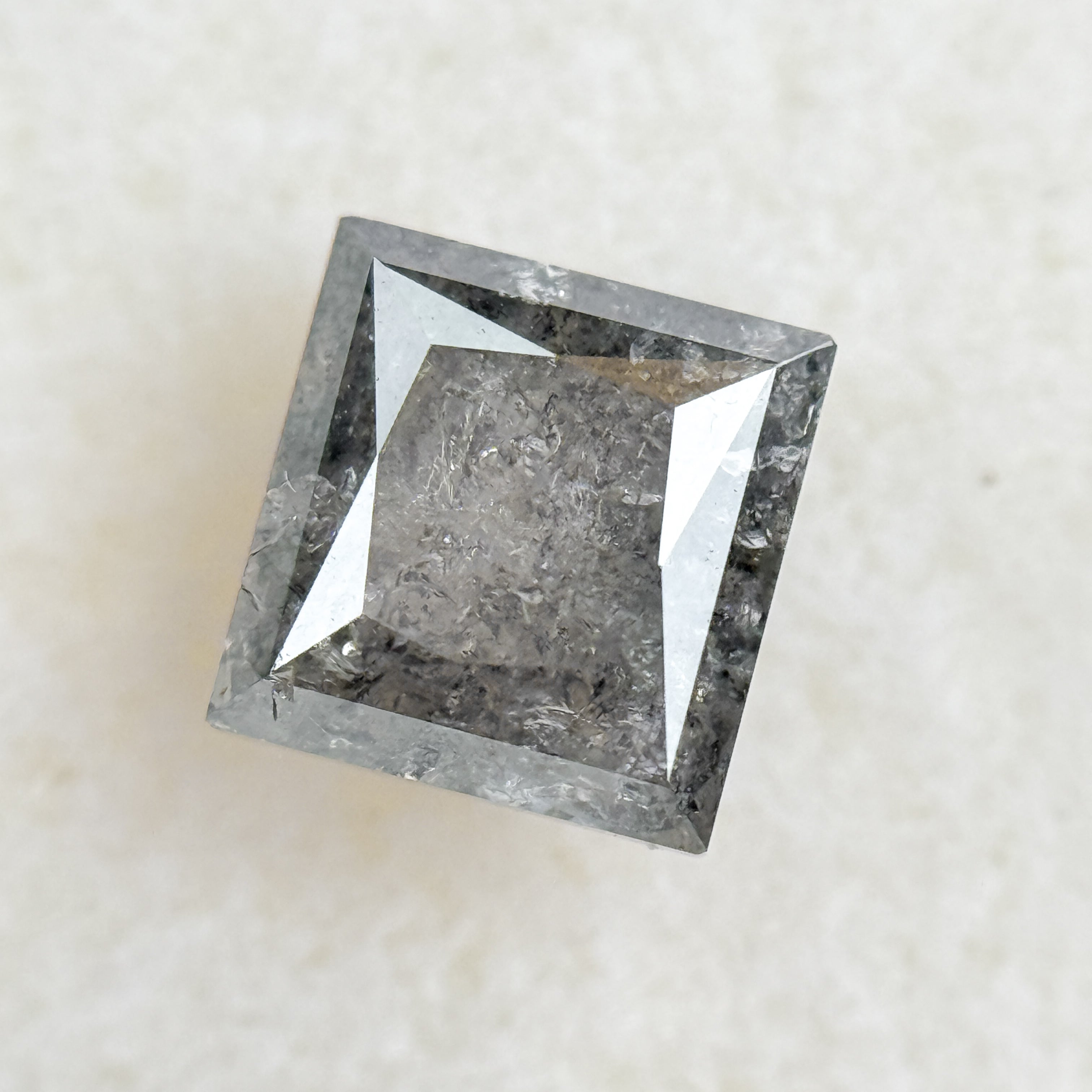 1.16 Ct Princess Rose Cut Grey Natural Salt and Pepper Diamond