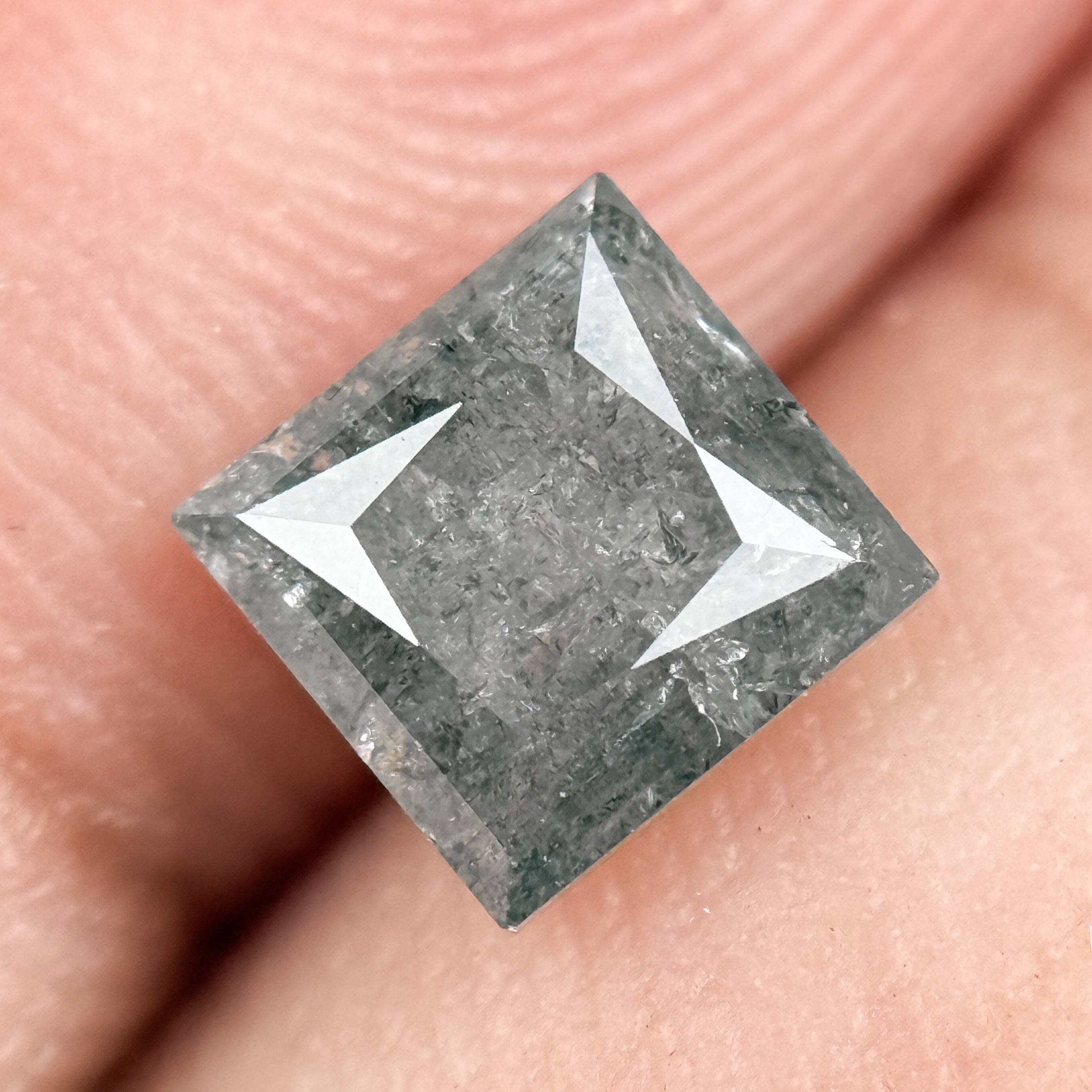 1.16 Ct Princess Rose Cut Grey Natural Salt and Pepper Diamond