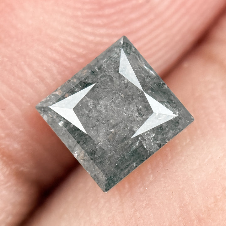 1.16 Ct Princess Rose Cut Grey Natural Salt and Pepper Diamond