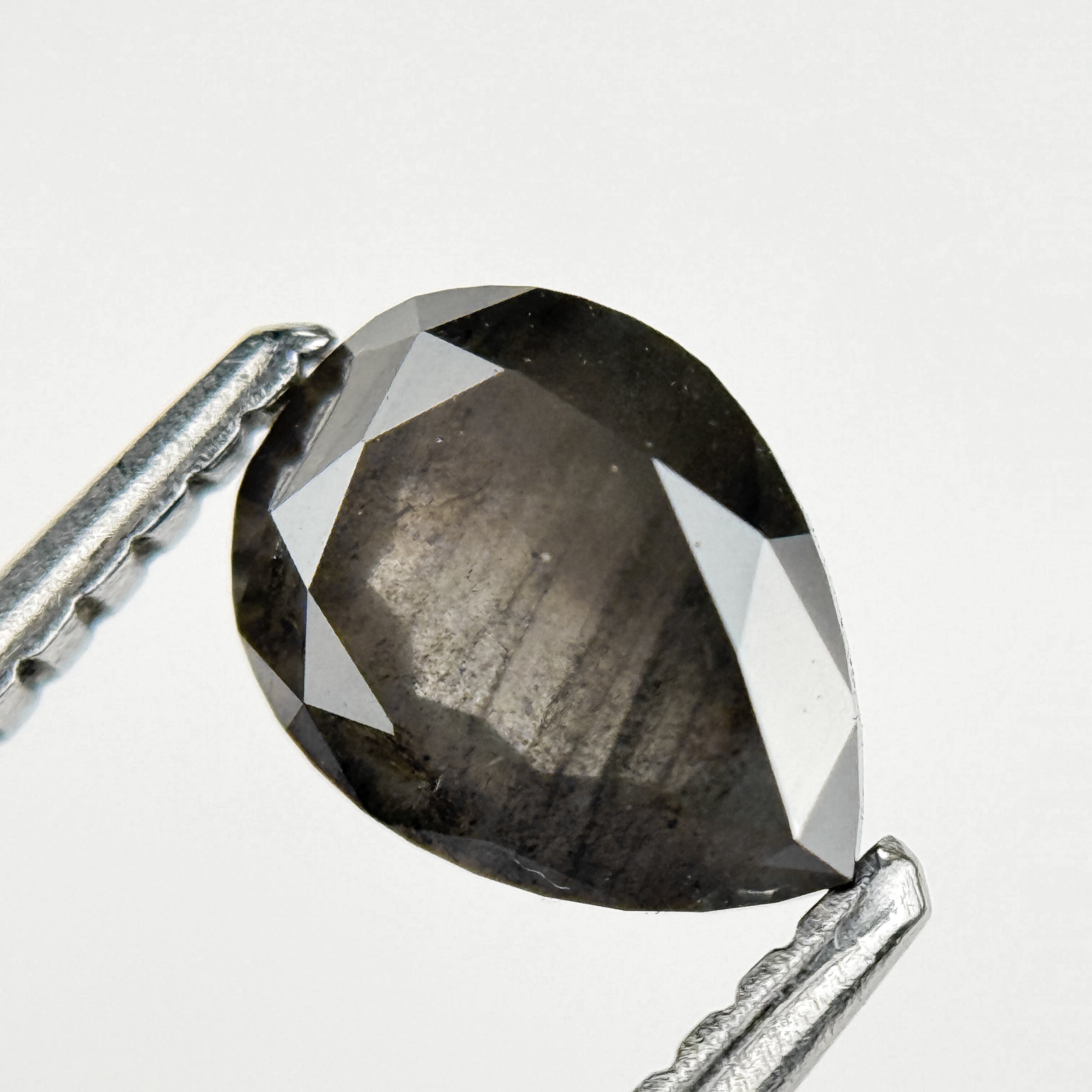 1.05 Ct Pear Rose Cut Grey Natural Salt and Pepper Diamond