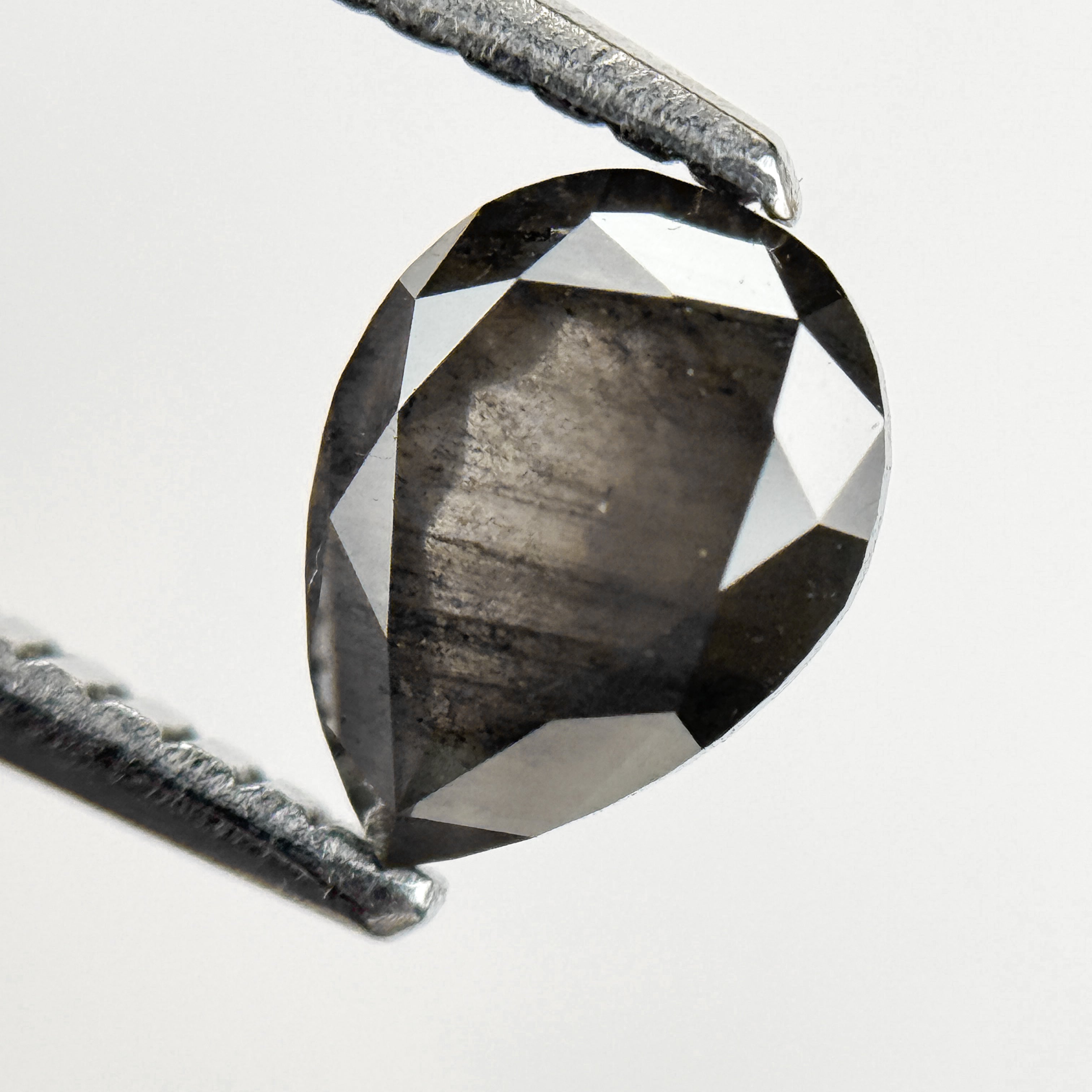 1.05 Ct Pear Rose Cut Grey Natural Salt and Pepper Diamond
