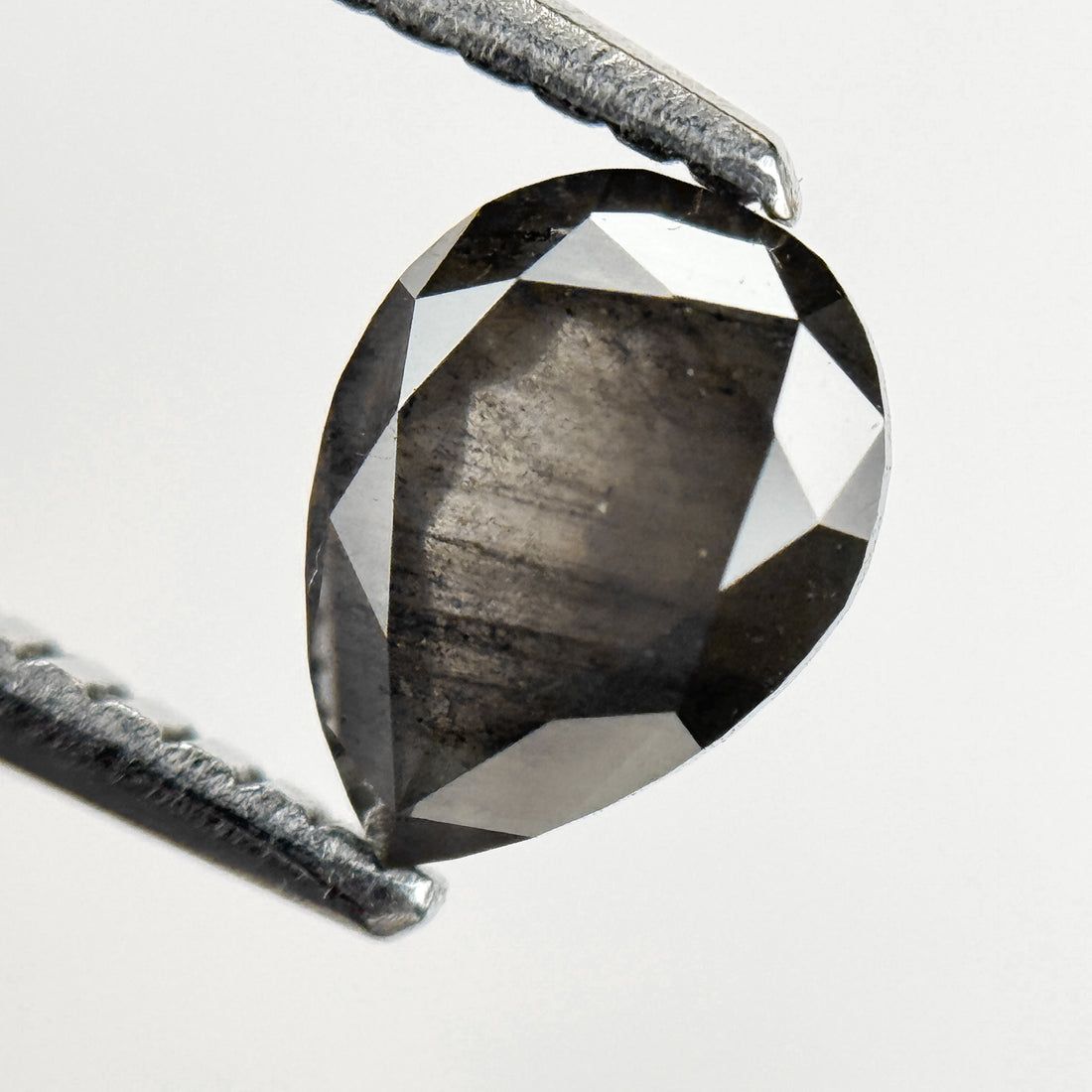 1.05 Ct Pear Rose Cut Grey Natural Salt and Pepper Diamond