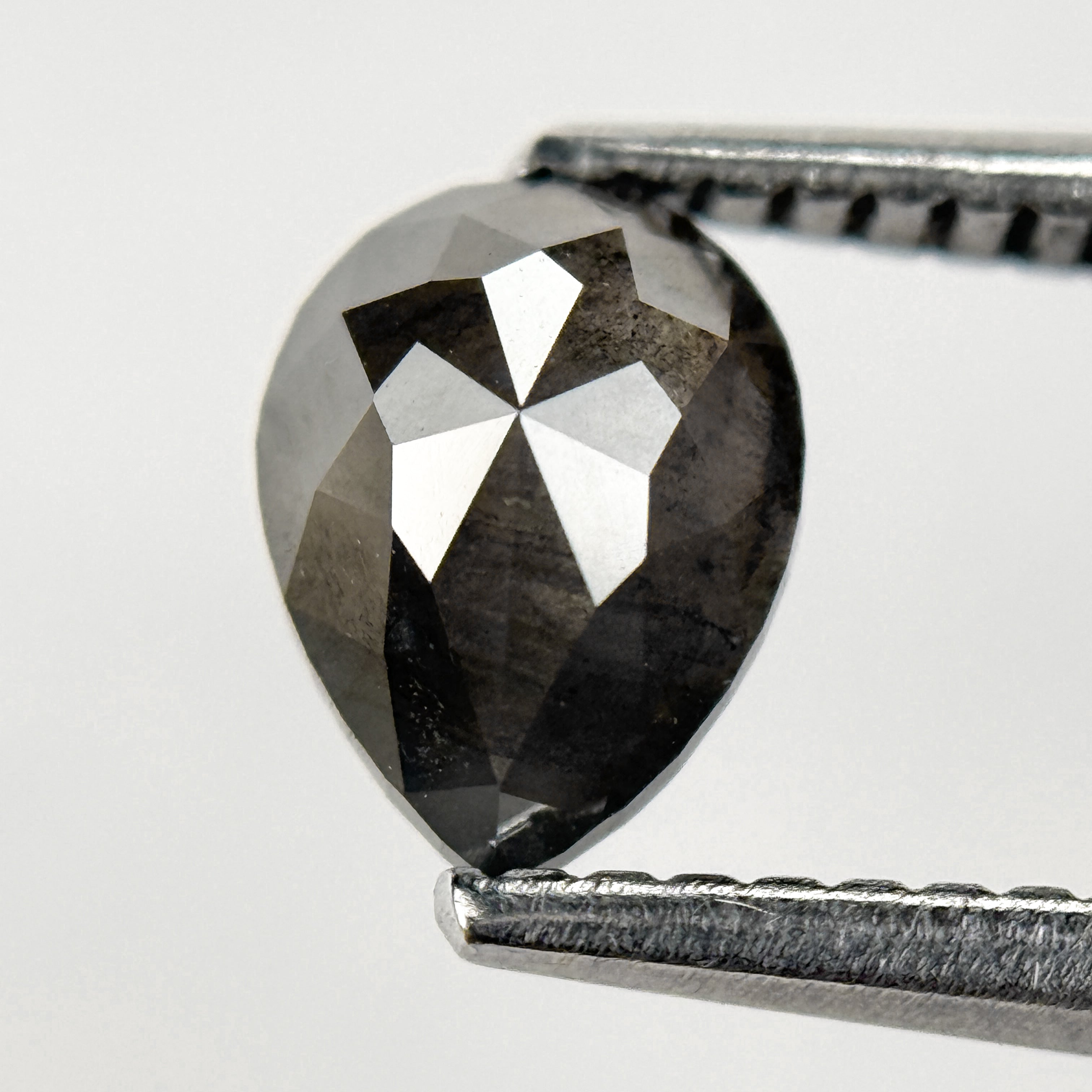 1.05 Ct Pear Rose Cut Grey Natural Salt and Pepper Diamond