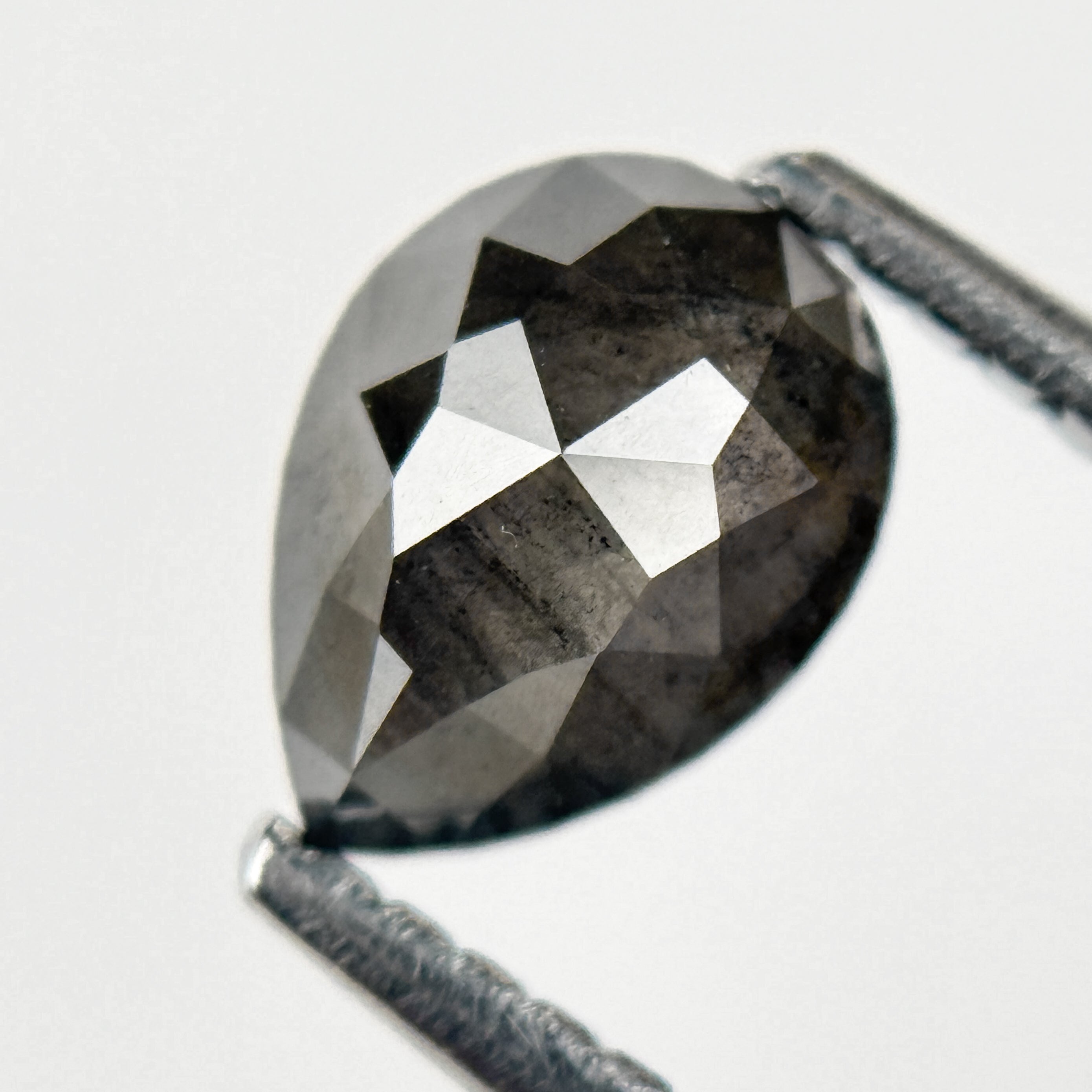 1.05 Ct Pear Rose Cut Grey Natural Salt and Pepper Diamond