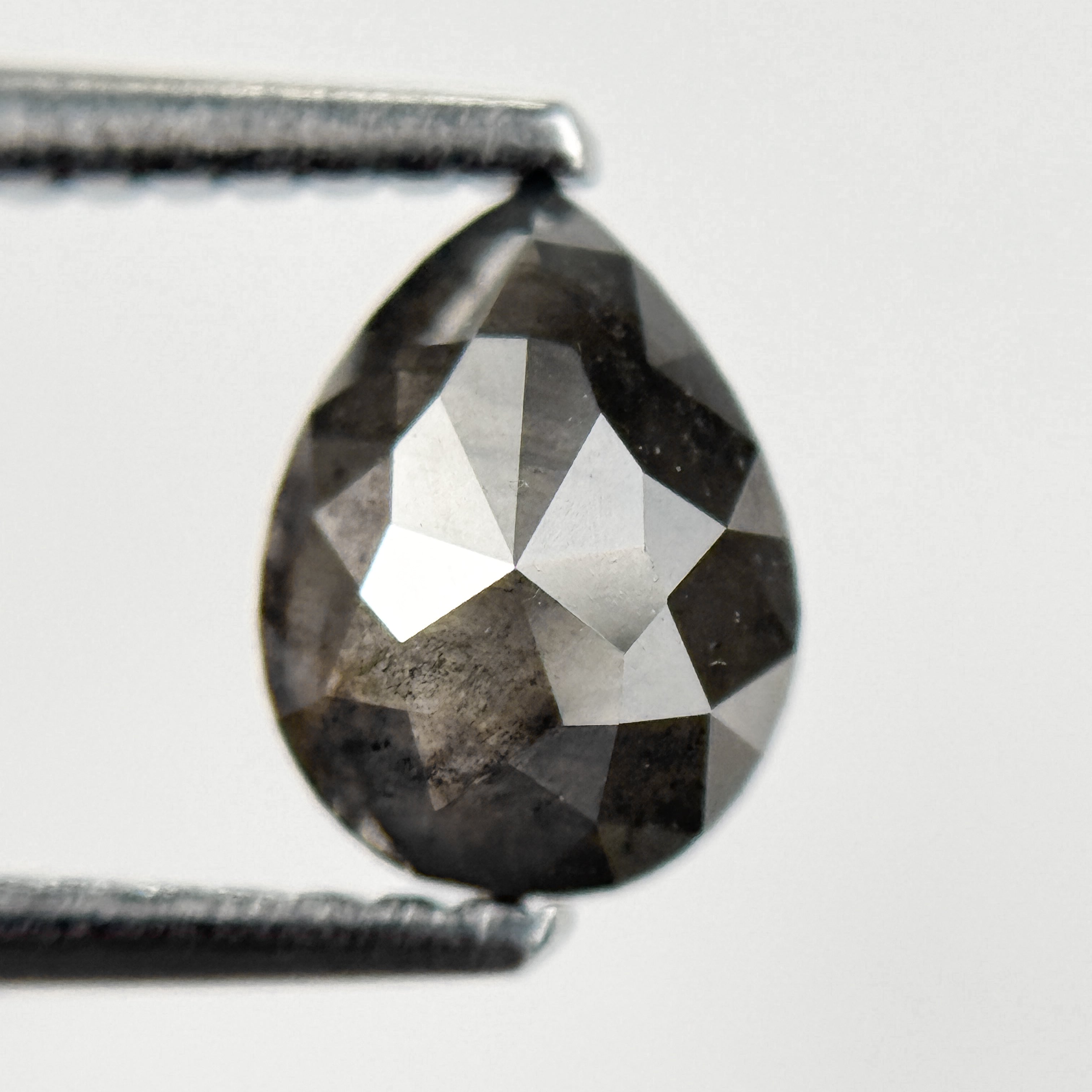 1.05 Ct Pear Rose Cut Grey Natural Salt and Pepper Diamond