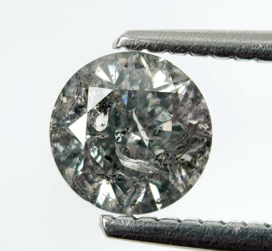 0.95 Ct Round Brilliant Cut Grey Natural Salt and Pepper Diamond