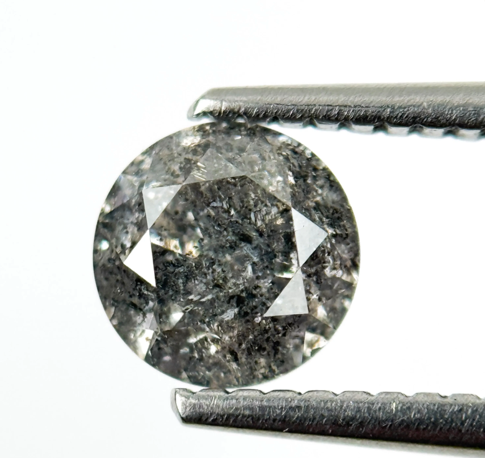 0.80 Ct Round Brilliant Cut Grey Natural Salt and Pepper Diamond