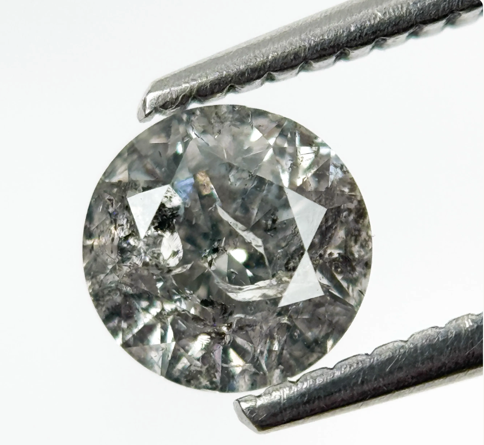 0.95 Ct Round Brilliant Cut Grey Natural Salt and Pepper Diamond