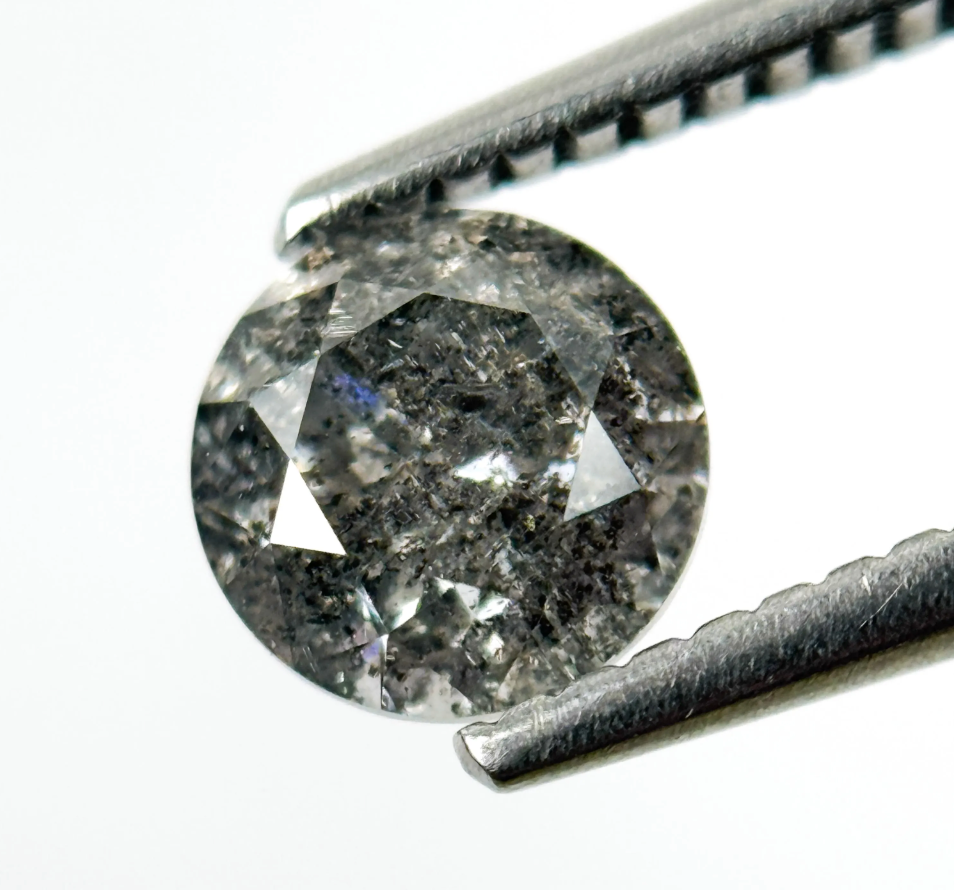 0.80 Ct Round Brilliant Cut Grey Natural Salt and Pepper Diamond