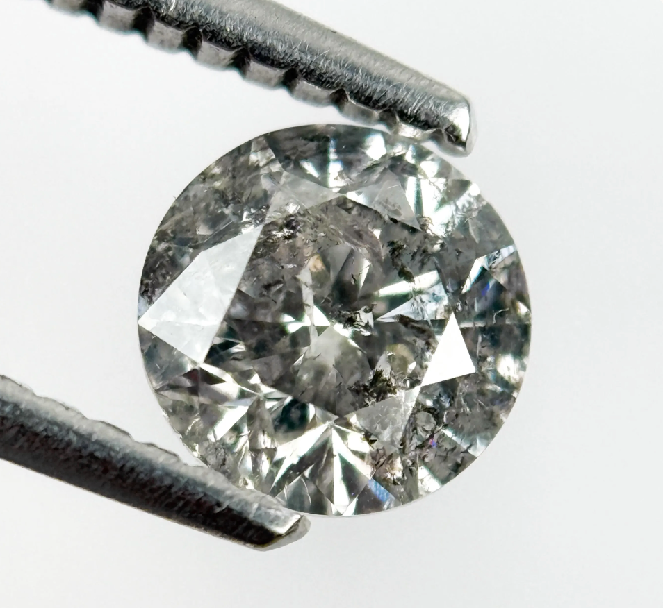 0.95 Ct Round Brilliant Cut Grey Natural Salt and Pepper Diamond