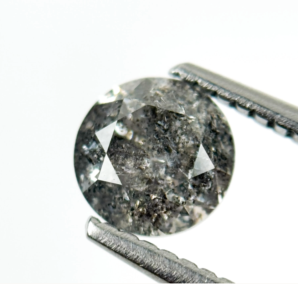 0.80 Ct Round Brilliant Cut Grey Natural Salt and Pepper Diamond