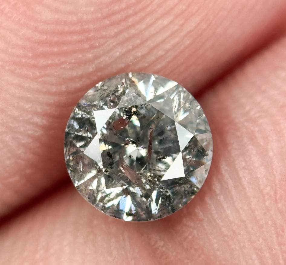 0.95 Ct Round Brilliant Cut Grey Natural Salt and Pepper Diamond
