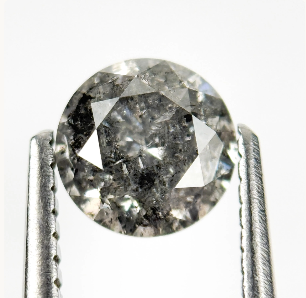 0.90 Ct Round Brilliant Cut Grey Natural Vintage Diamond
