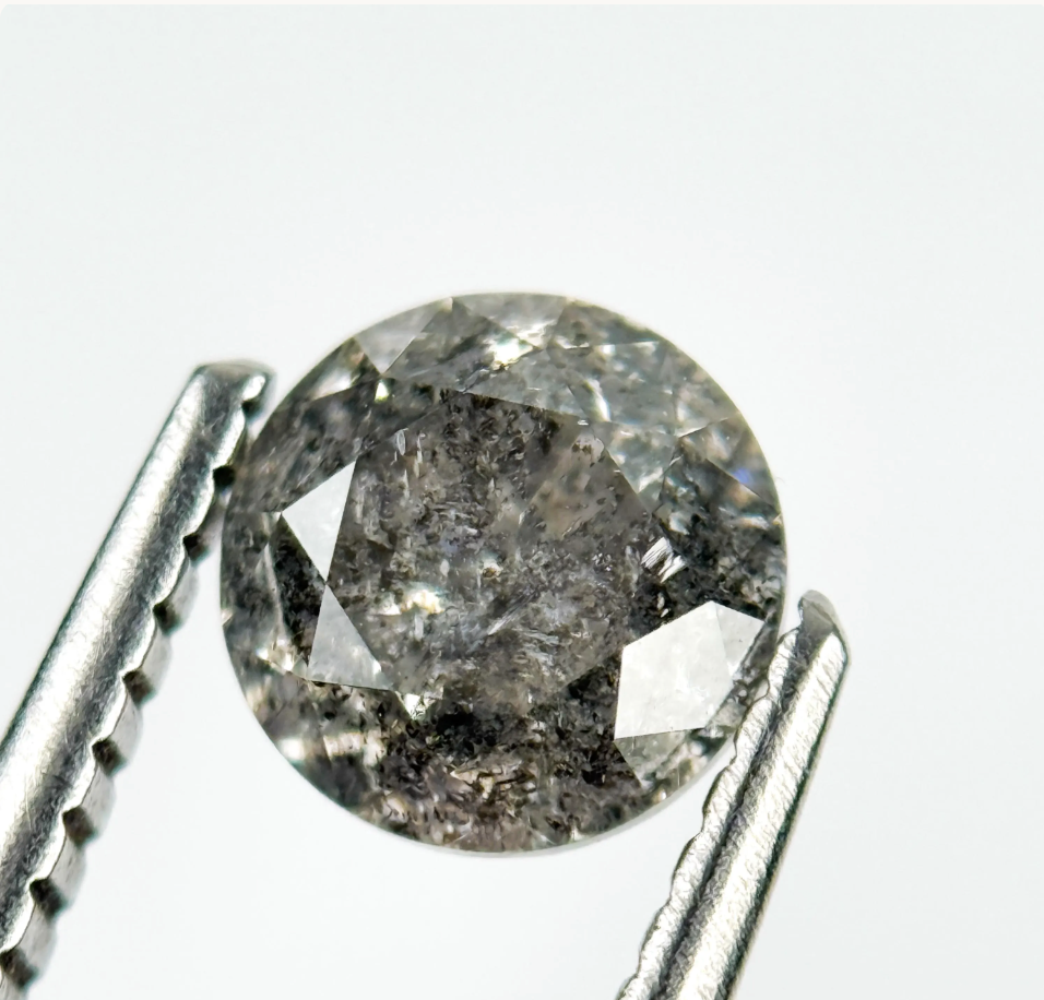 0.80 Ct Round Brilliant Cut Grey Natural Salt and Pepper Diamond