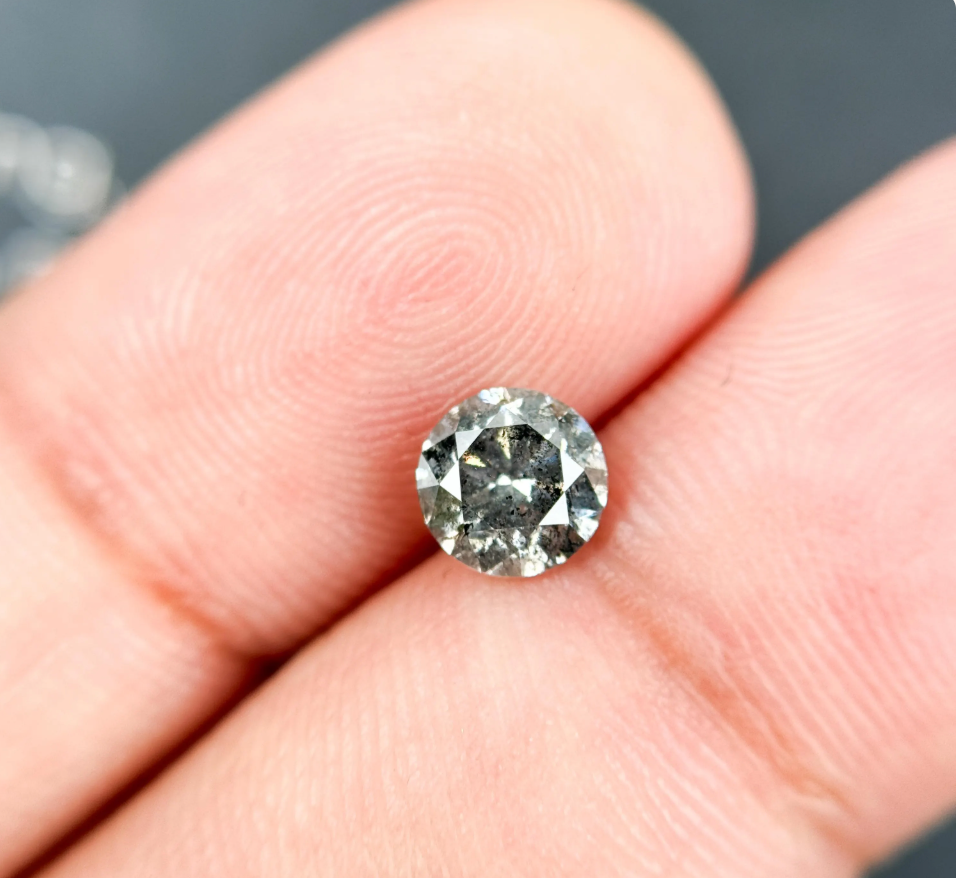 0.85 Ct Round Brilliant Cut Grey Natural Galaxy Diamond
