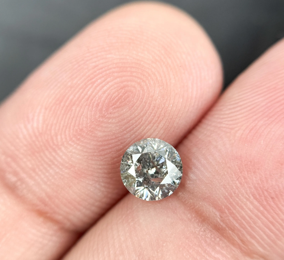 0.95 Ct Round Brilliant Cut Grey Natural Salt and Pepper Diamond