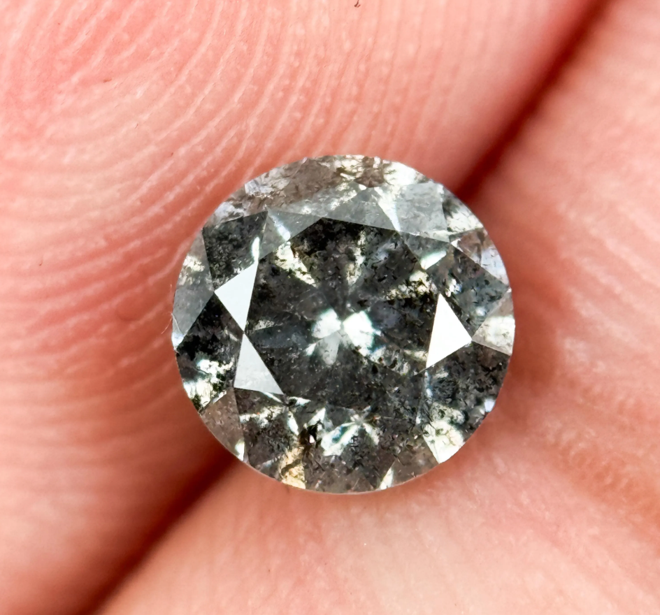 0.85 Ct Round Brilliant Cut Grey Natural Galaxy Diamond