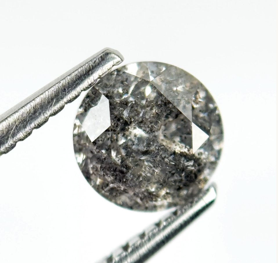 0.80 Ct Round Brilliant Cut Grey Natural Salt and Pepper Diamond