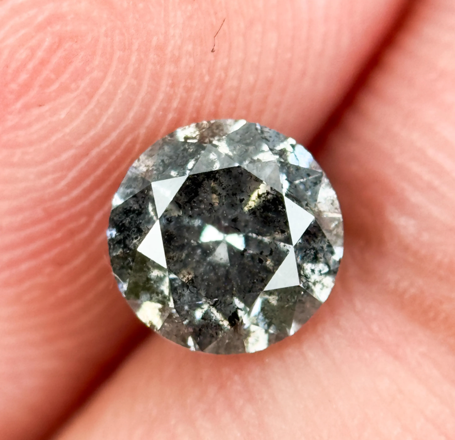 0.85 Ct Round Brilliant Cut Grey Natural Galaxy Diamond