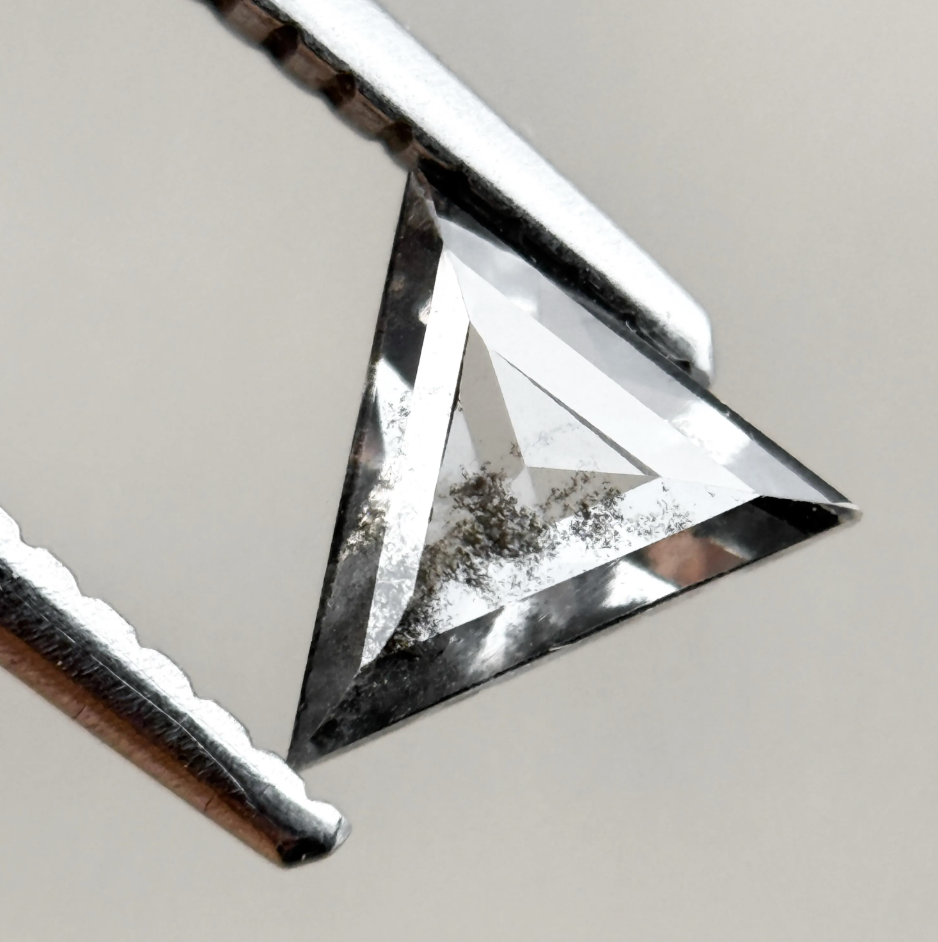 0.39 Ct Triangle Rose Cut Grey Natural Salt and Pepper Diamond