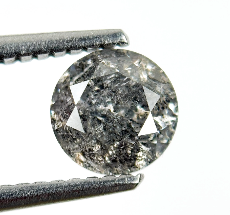 0.80 Ct Round Brilliant Cut Grey Natural Salt and Pepper Diamond