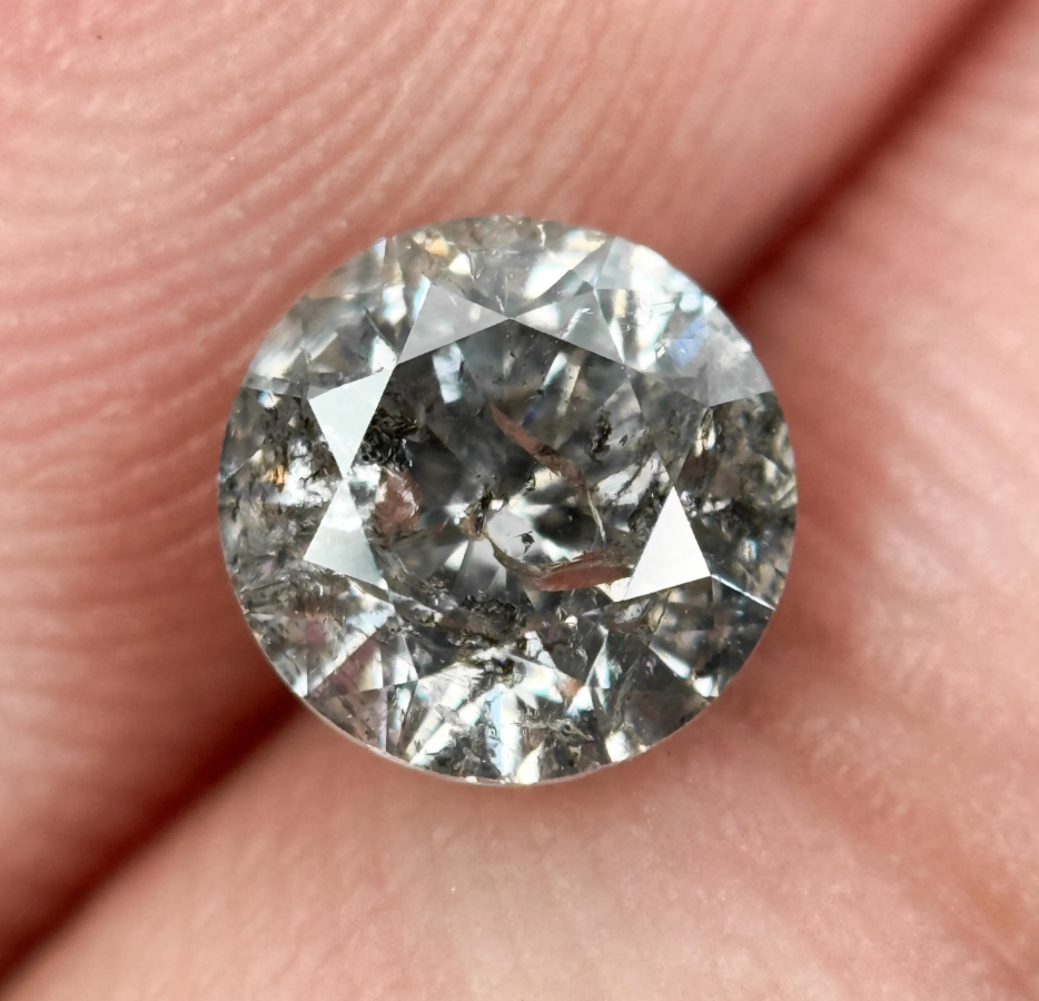 0.95 Ct Round Brilliant Cut Grey Natural Salt and Pepper Diamond