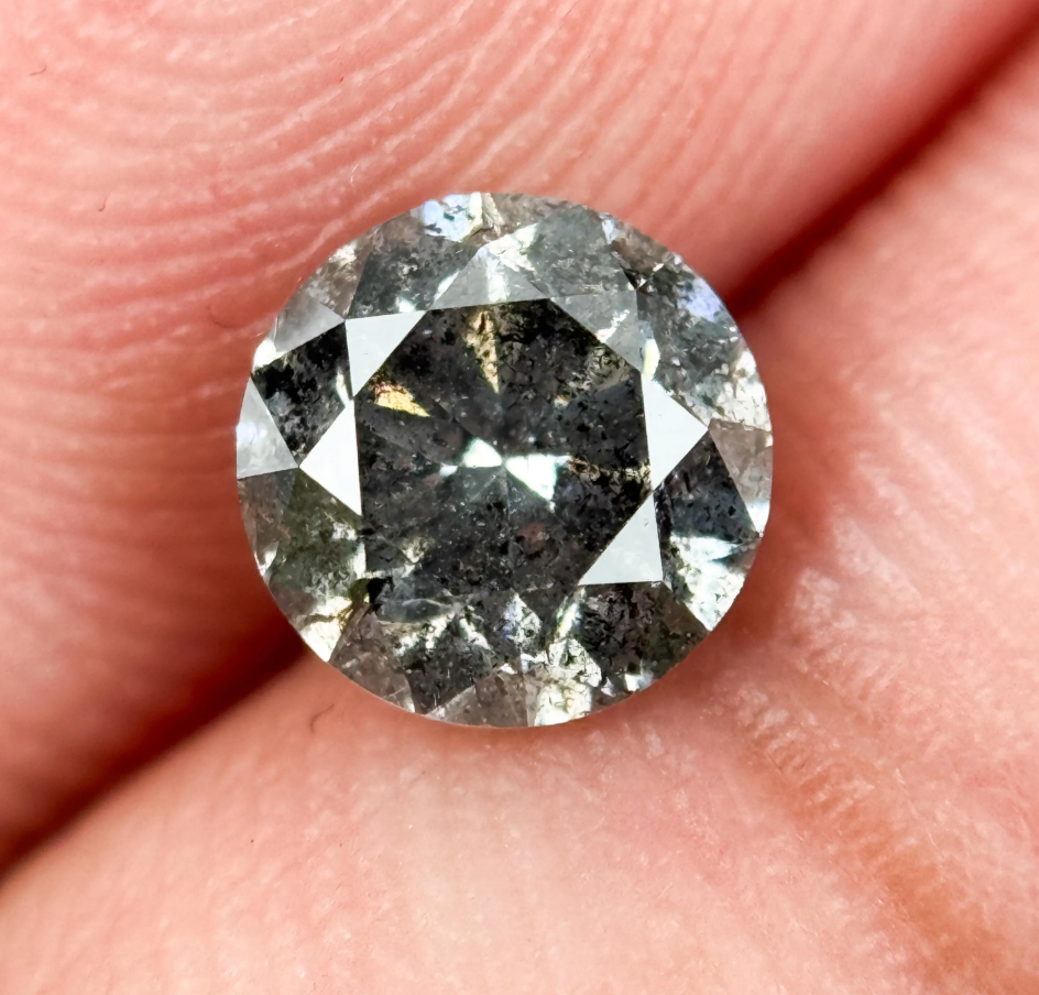 0.85 Ct Round Brilliant Cut Grey Natural Galaxy Diamond
