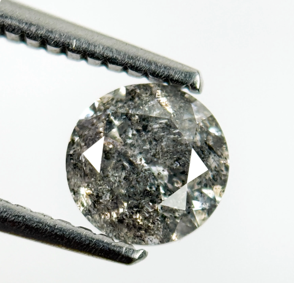0.80 Ct Round Brilliant Cut Grey Natural Salt and Pepper Diamond