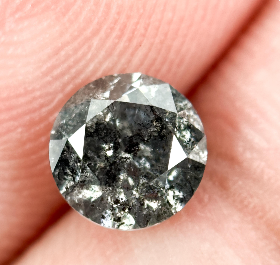 0.90 Ct Round Brilliant Cut Grey Natural Galaxy Diamond