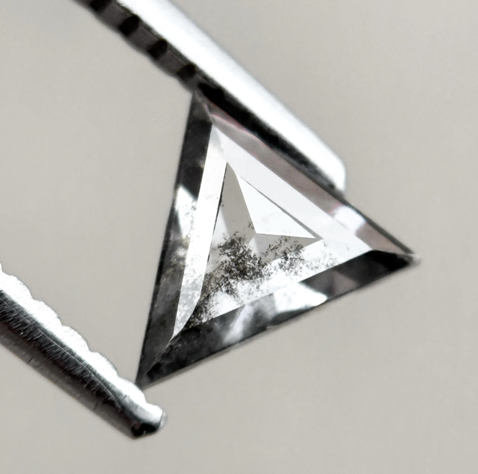0.39 Ct Triangle Rose Cut Grey Natural Salt and Pepper Diamond