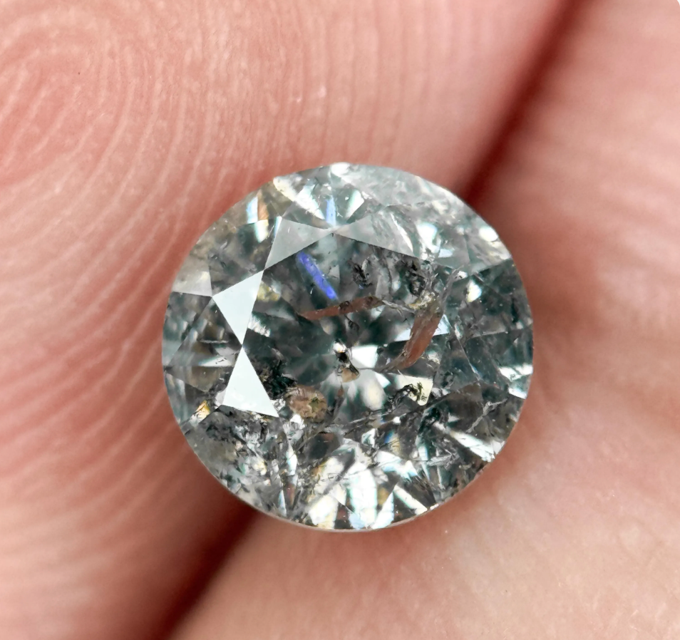 0.95 Ct Round Brilliant Cut Grey Natural Salt and Pepper Diamond