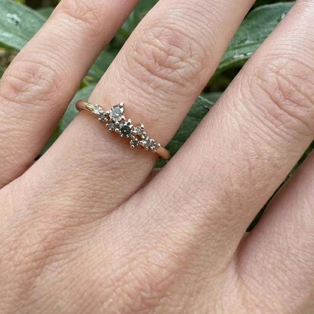 14K Solid Gold Celestial Galaxy Salt and Pepper Diamond Cluster Ring
