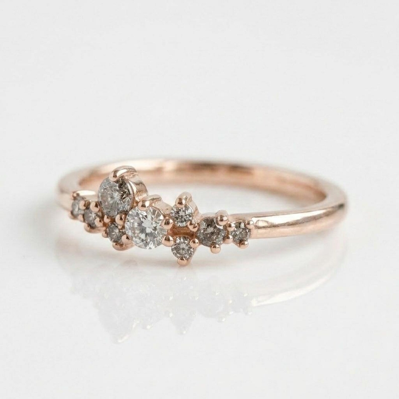 14K Solid Gold Celestial Galaxy Salt and Pepper Diamond Cluster Ring