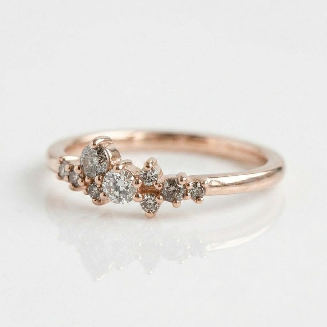 14K Solid Gold Celestial Galaxy Salt and Pepper Diamond Cluster Ring